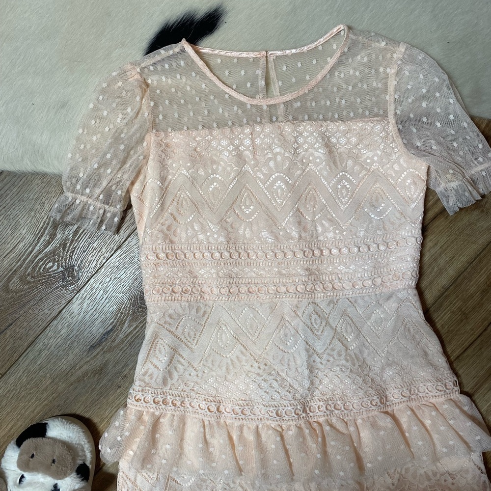 BCBG girls lace puff sleeve pink dress - Picture 3 of 8